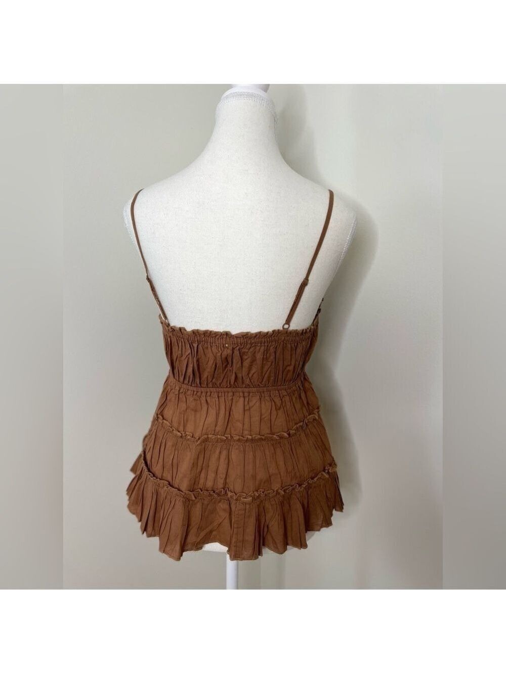 NWT Aerie Brown Tie Front Tiered Tank Top M - Picture 9 of 16
